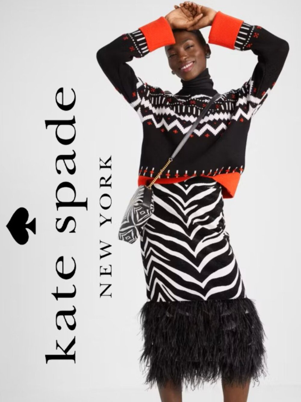 💥CHIC & SEXY BOMBSHELL!💥KATE SPADE Ostrich Feather Trim Bold Zebra Print Skirt